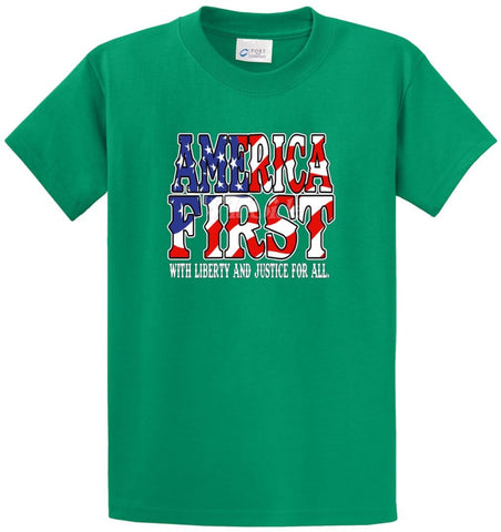 America First Liberty Justice Printed Tee Shirt