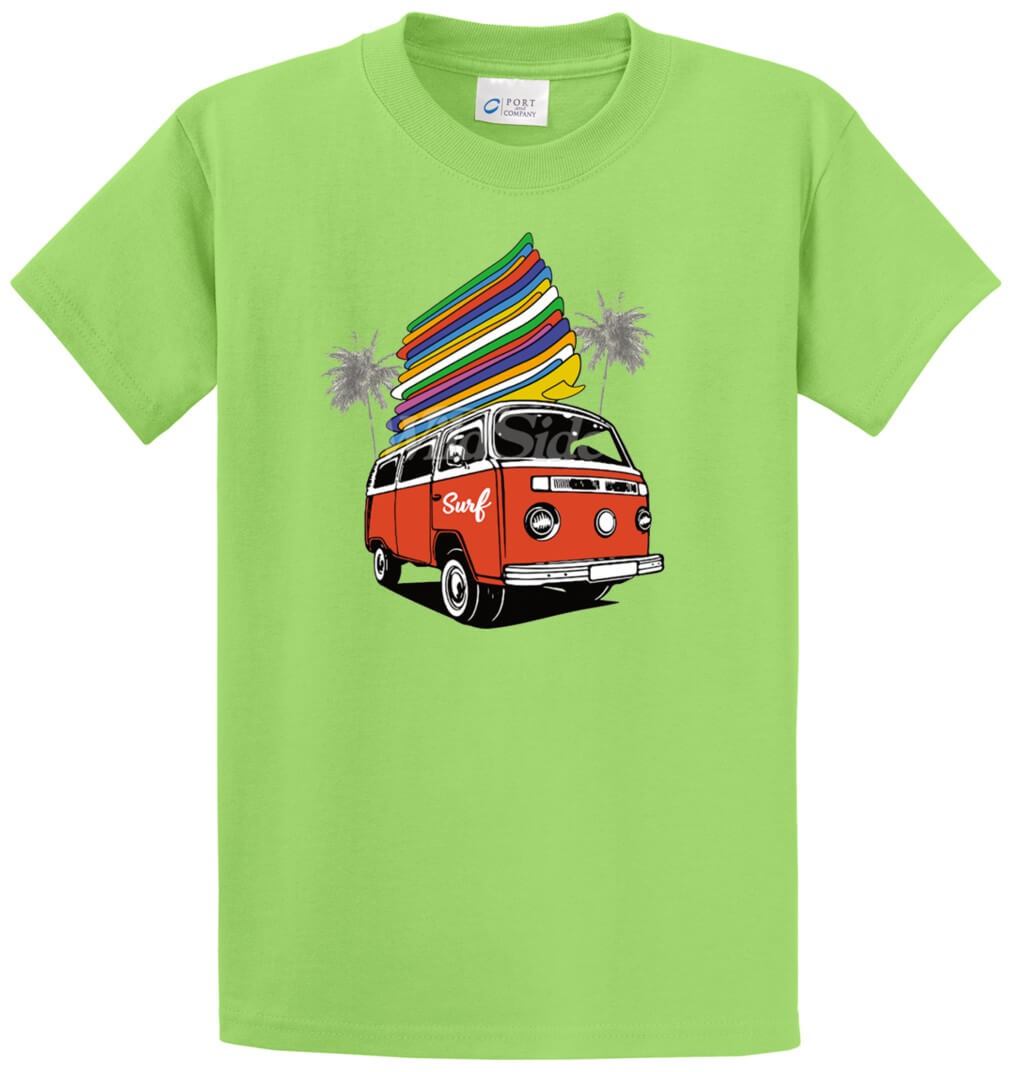 Surf Microbus With 17 Surfboards Printed Tee Shirt-1